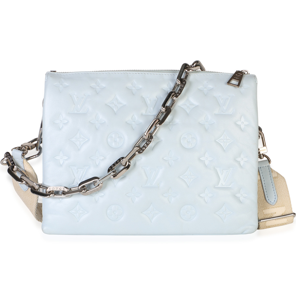 Louis Vuitton Light Blue Monogram Embossed Lambskin Coussin PM